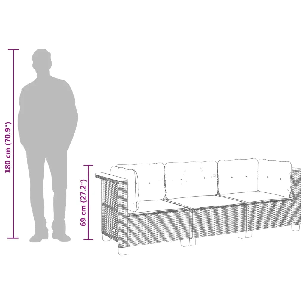 Divano da Giardino a 3 Posti con Cuscini Nero in Polyrattan 365917
