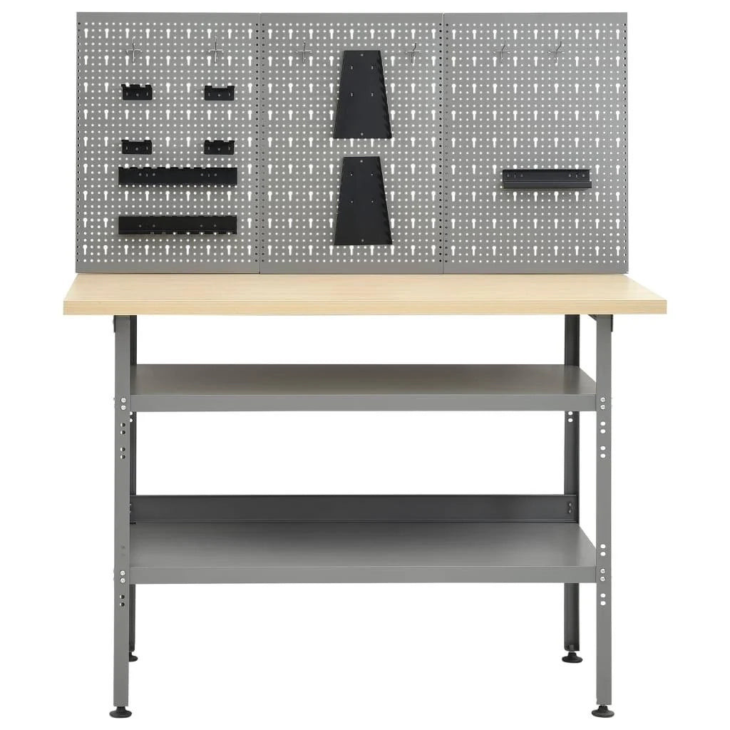 Banco da lavoro da 120 cm con 3 pannelli a parete tavolo da lavoro per officina grigio/nero 02_0003656