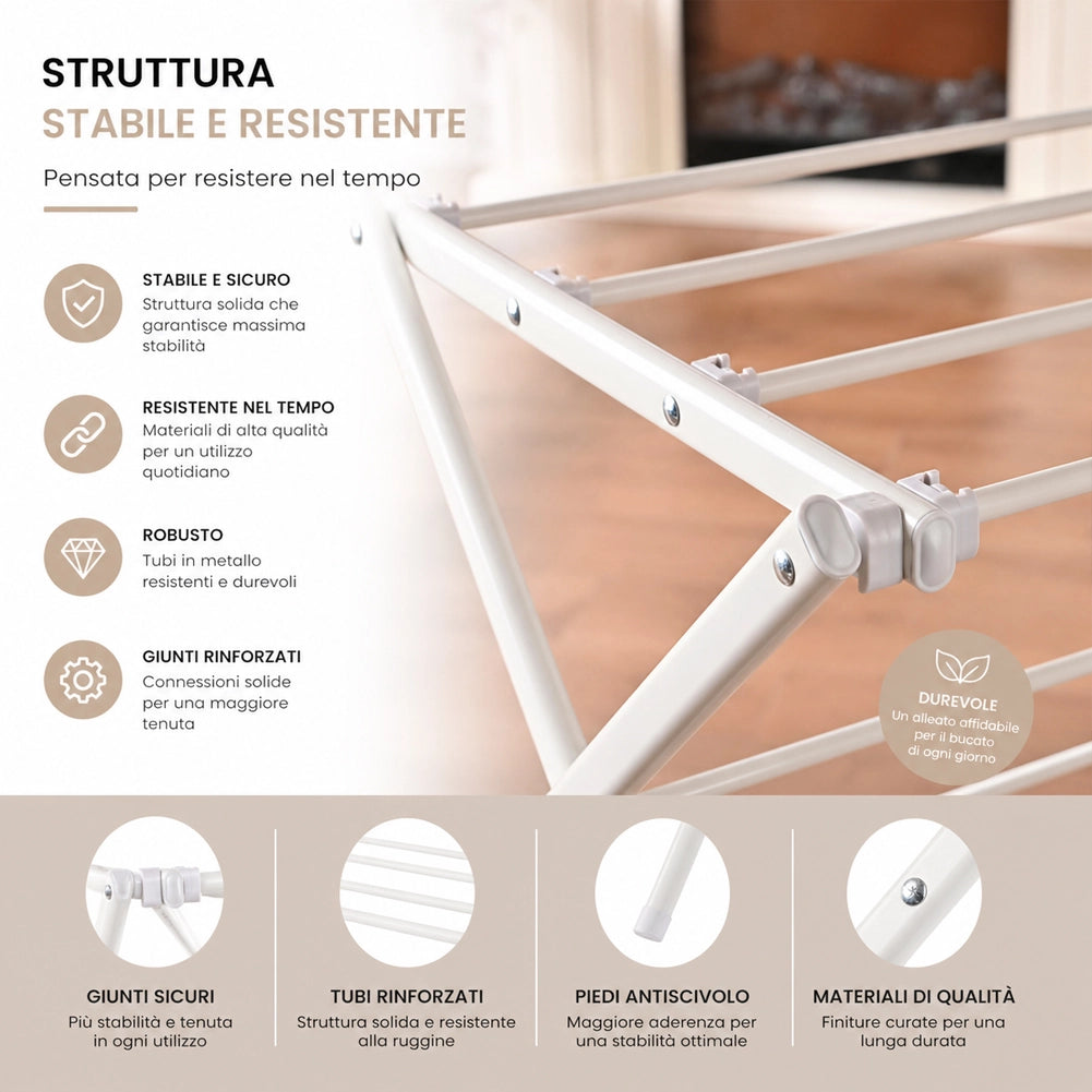 Stendibiancheria Pieghevole Salvaspazio Bianco da Esterno e Interno 72x38x104cm