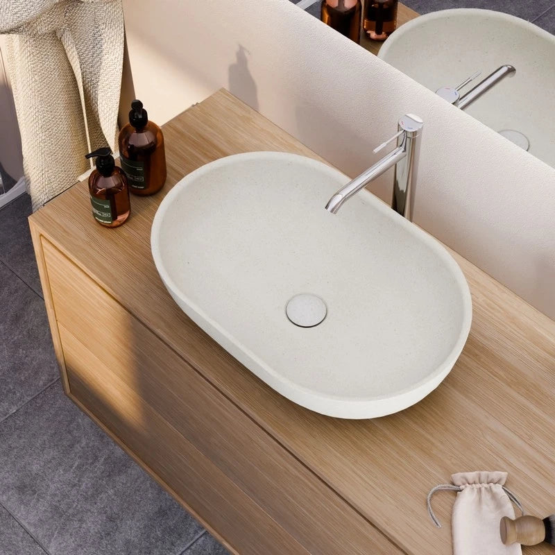 Lavabo da appoggio sabbia ovale bianco 530x350x130 mm senza piletta - Sandstone
