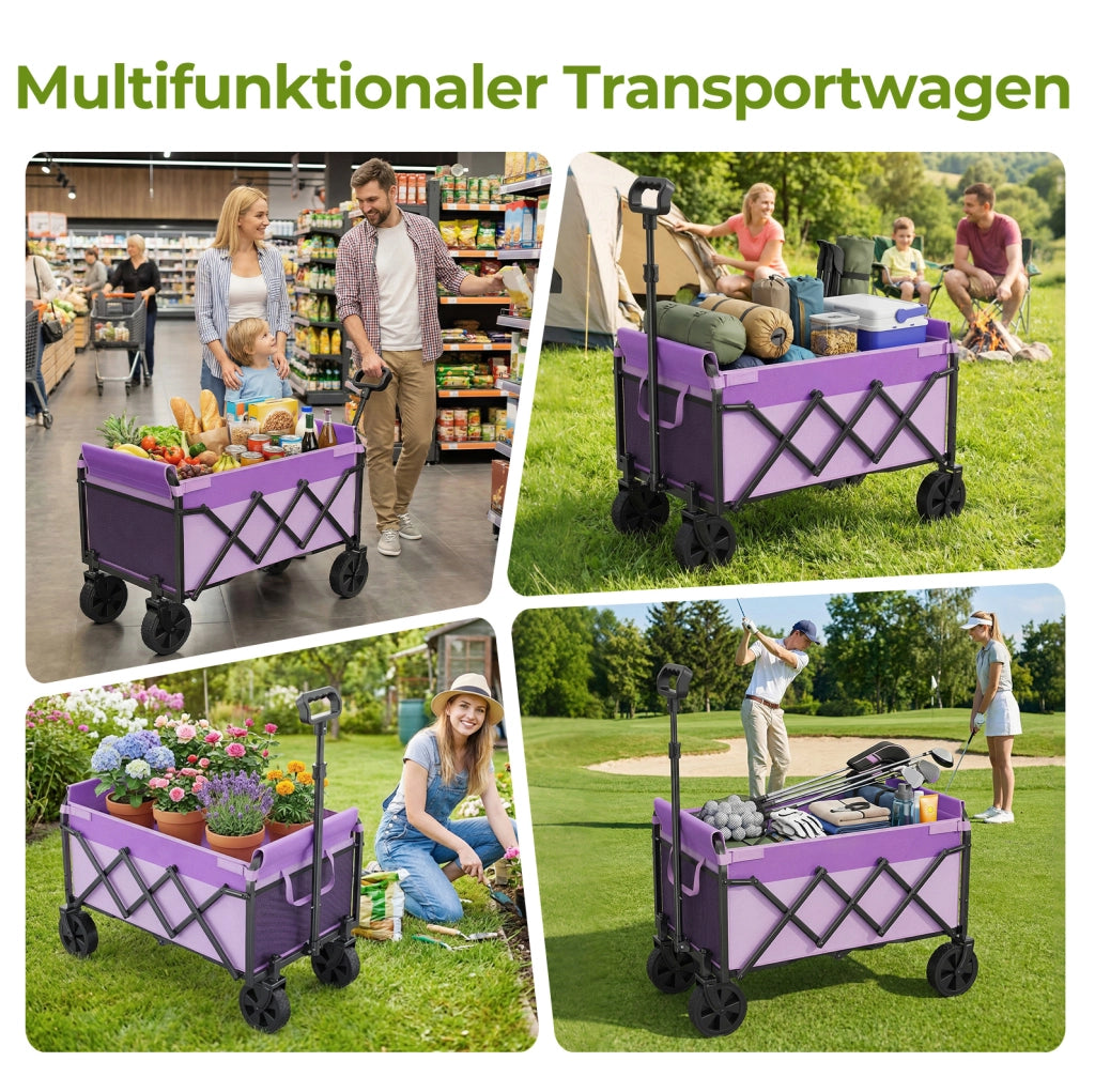 Carrello pieghevole compatto 100 L; portata 100 kg; manico regolabile; viola