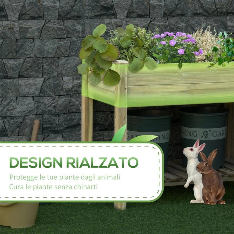 FIORIERA RIALZATA IN LEGNO CON GAMBE E RIPIANO INFERIORE PER GIARDINO E BALCONE 91X51X76CM