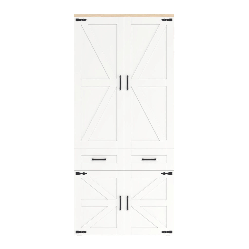 Armadio ULEVR 90x50x200 cm con 4 ante, 5 cassetti e 2 barre appendiabiti, MDF bianco stile rustico