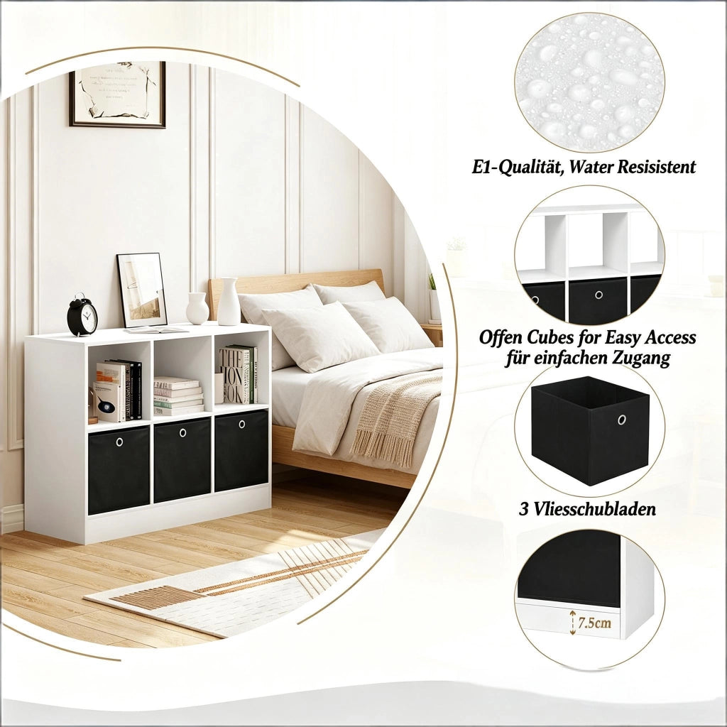 Libreria a cubi con 3 cassetti in tessuto e vani aperti per casa e ufficio in legno ingegnerizzato 80 × 30 × 61 cm