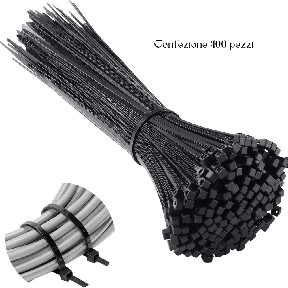 Raytech fascette per cablaggio in nylon autoestinguente confezione da 100 pezzi *** colore nero, dimensioni 4,8 x 430...
