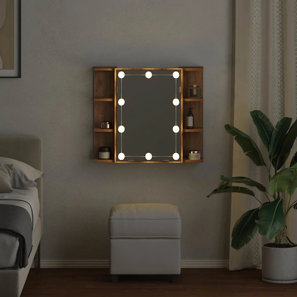 Mobile a Specchio con LED Rovere Artigianale 70x16,5x60 cm 857004
