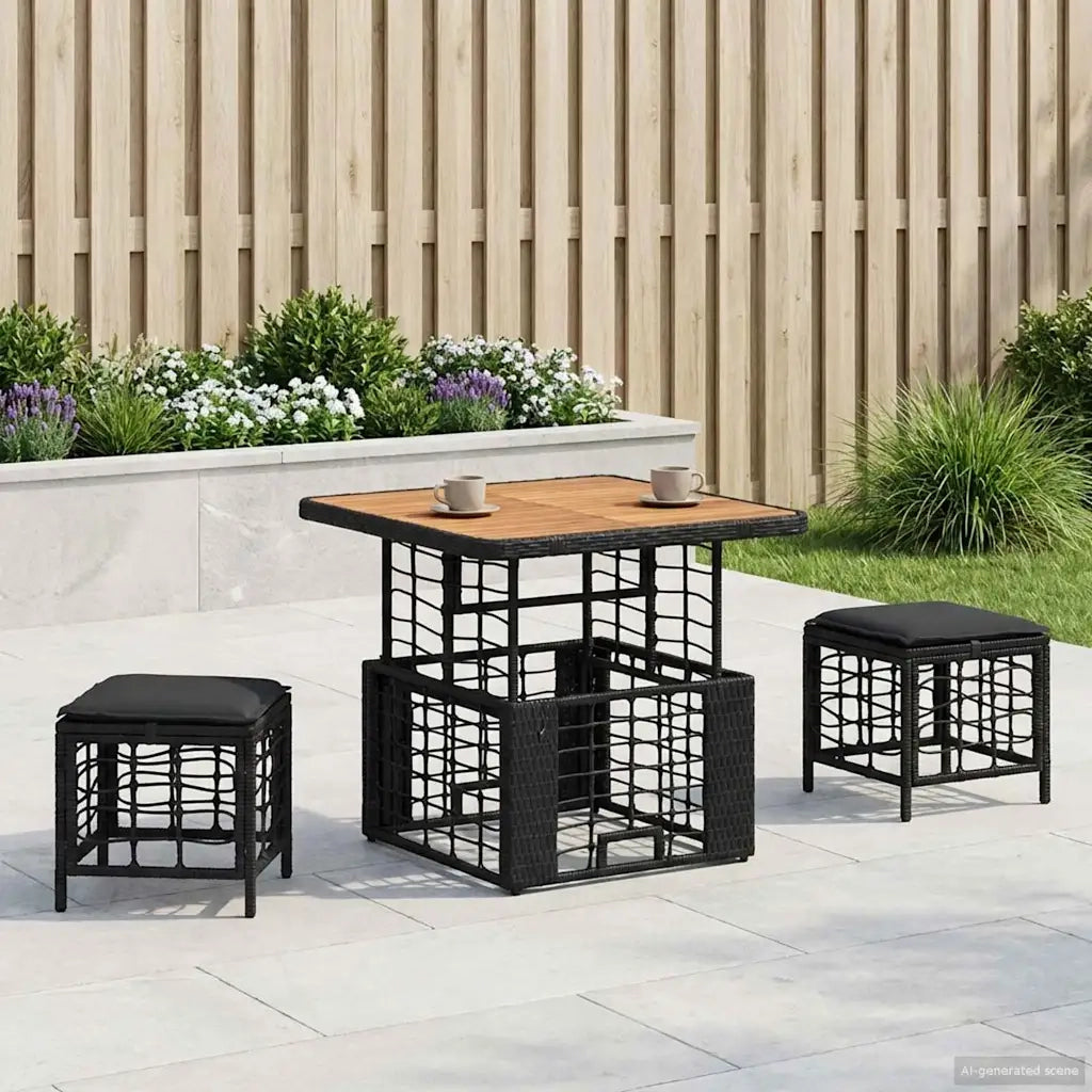 Set da Pranzo per Giardino con cuscino 3 pcs Nero e Grigio