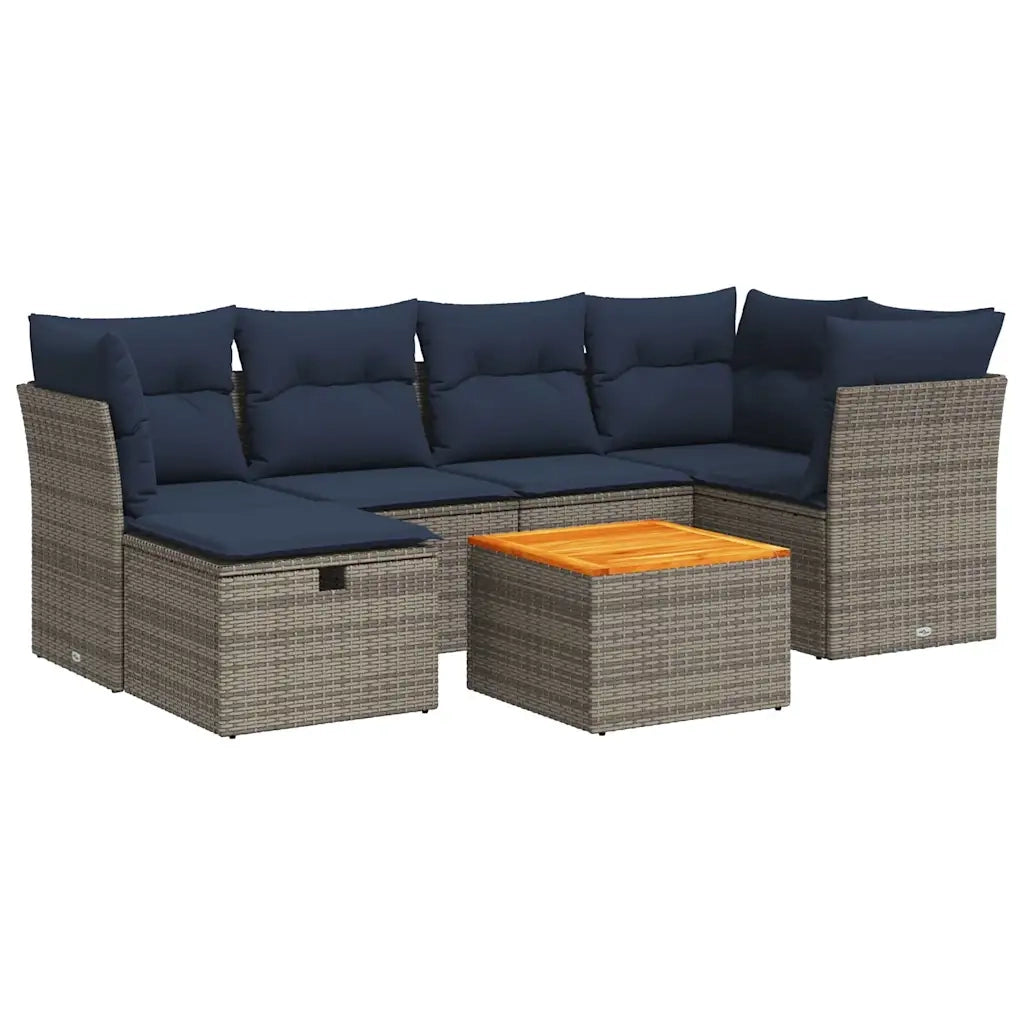 Set Divani da Giardino 7 pz con Cuscini Grigio in Polyrattan