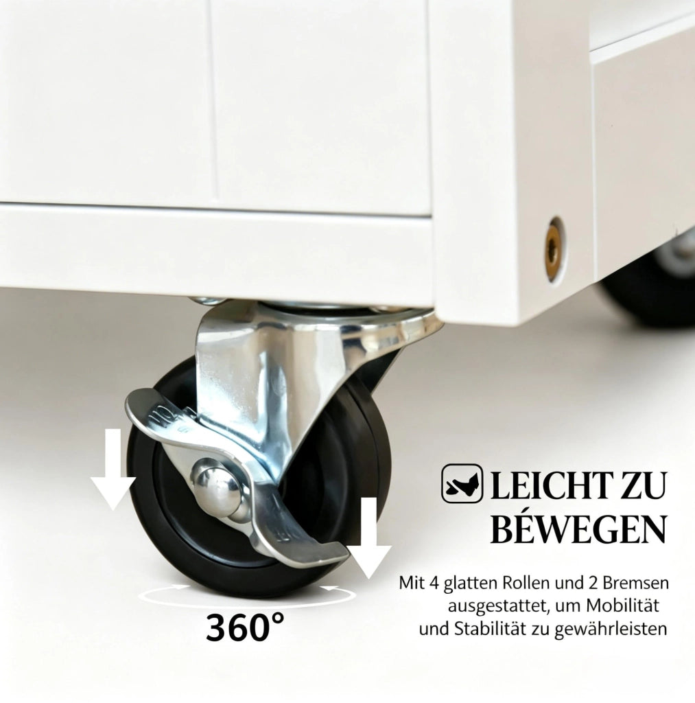 CARRELLO DA CUCINA 67x37x87 cm Bianco e Legno di Gomma con Ruote