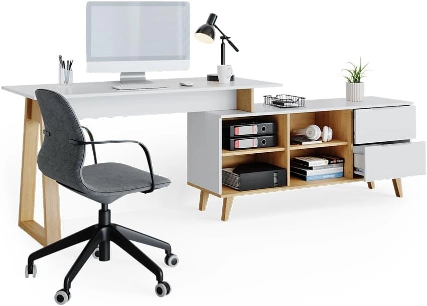 Scrivania Nautica, Bianco, 138 x 60 cm con cassetti XXL, adatto per postazioni di lavoro al computer e uso in home office