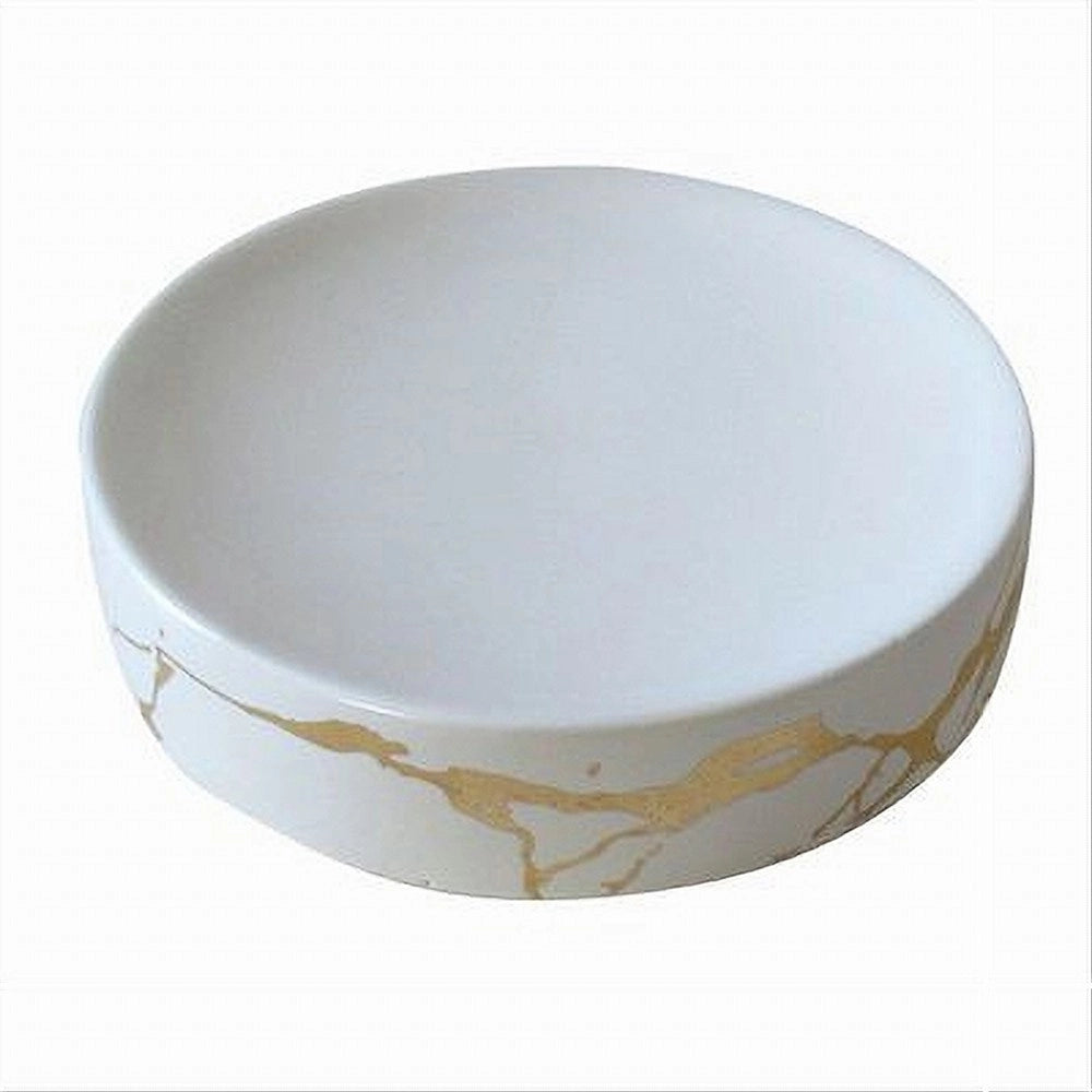 Trade Shop - Piattino Porta Sapone Saponetta Bagno Accessorio Arredo Effetto Marmo Oro 59887 -