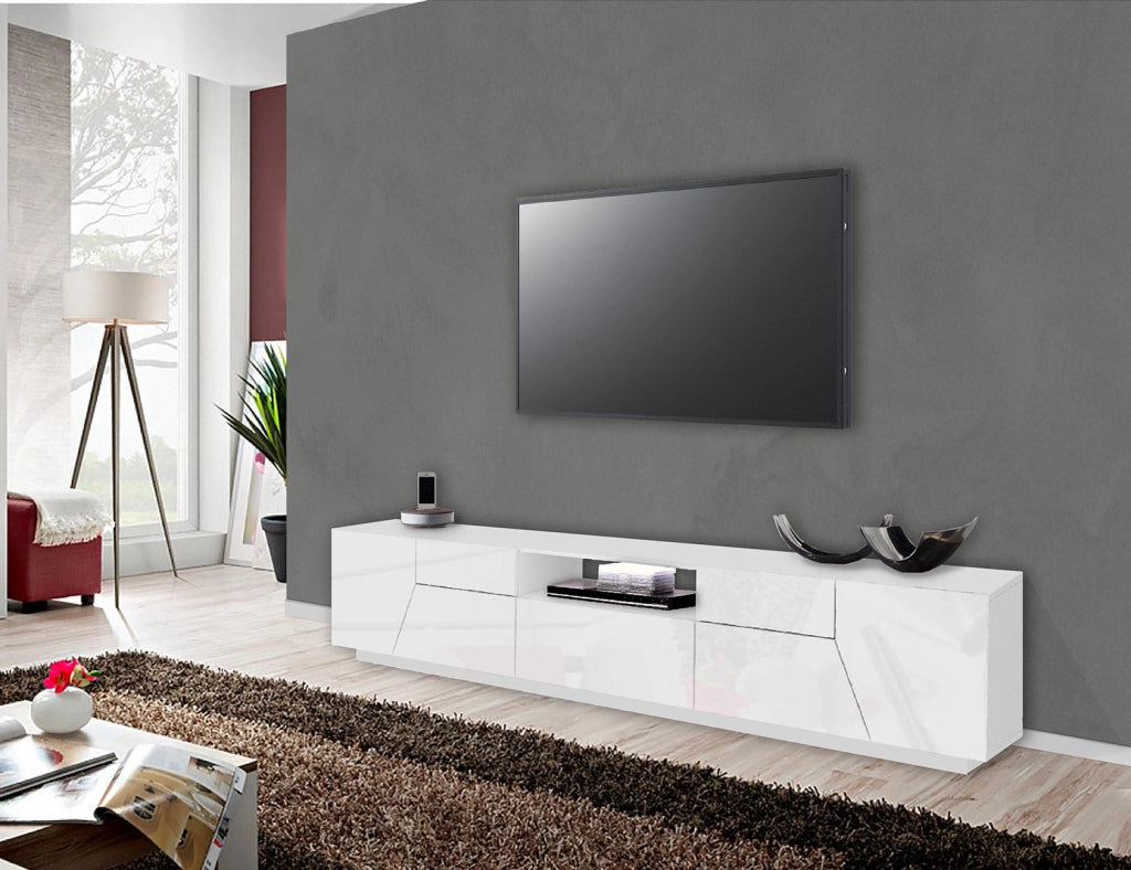 Mobile TV 4 Ante 1 Cassetto 220,1x43x46 cm Alien Bianco Lucido