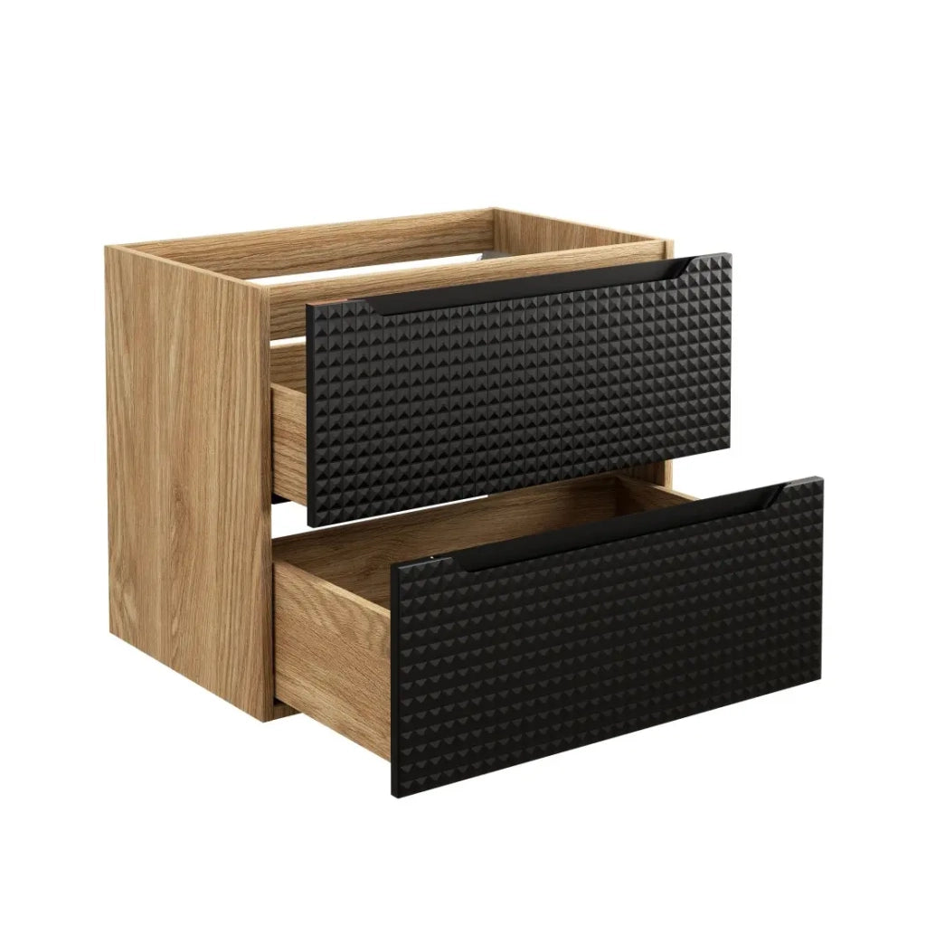 Mobile sottolavabo VELNIA – 2 cassetti – 70 cm – Colori rovere chiaro e nero – Da appendere