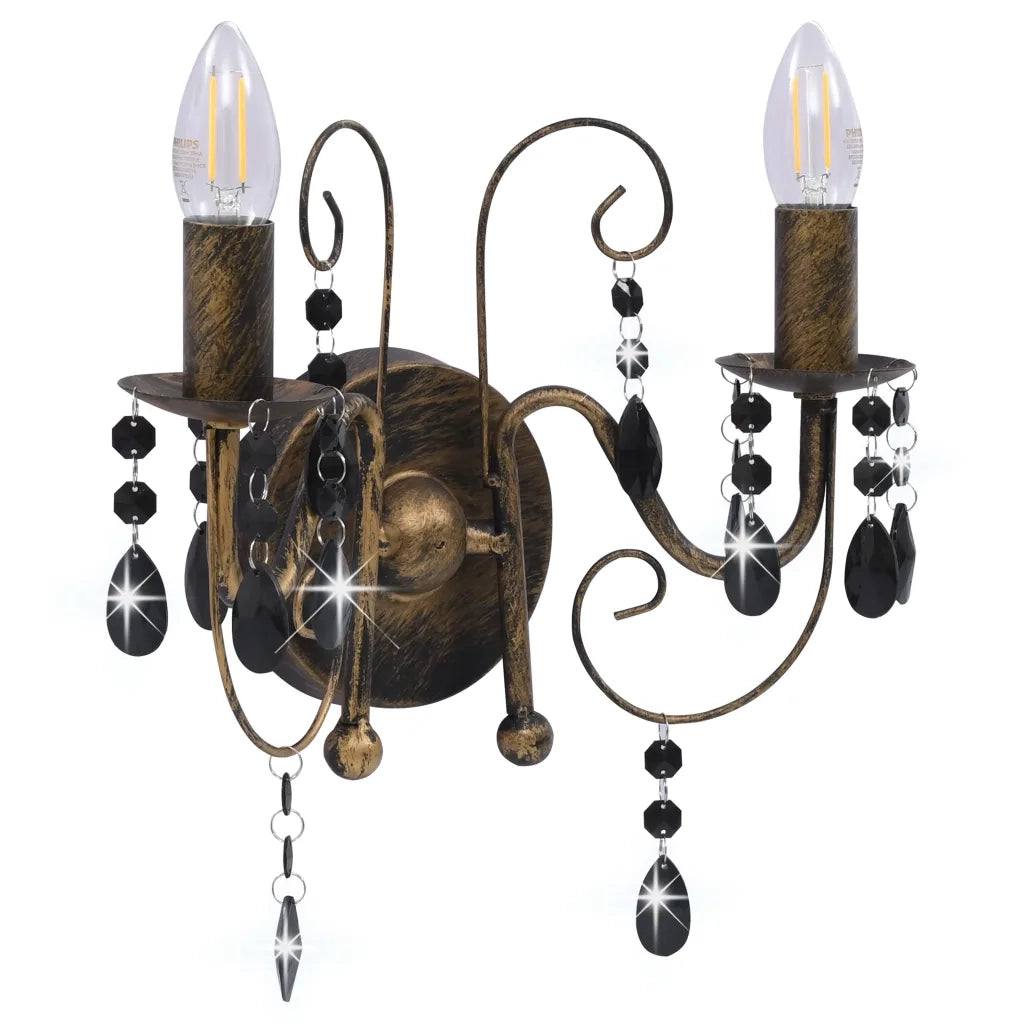 Lampada da Muro con Perle Nero Anticato per 2 Lampadine E14 CFW5239295
