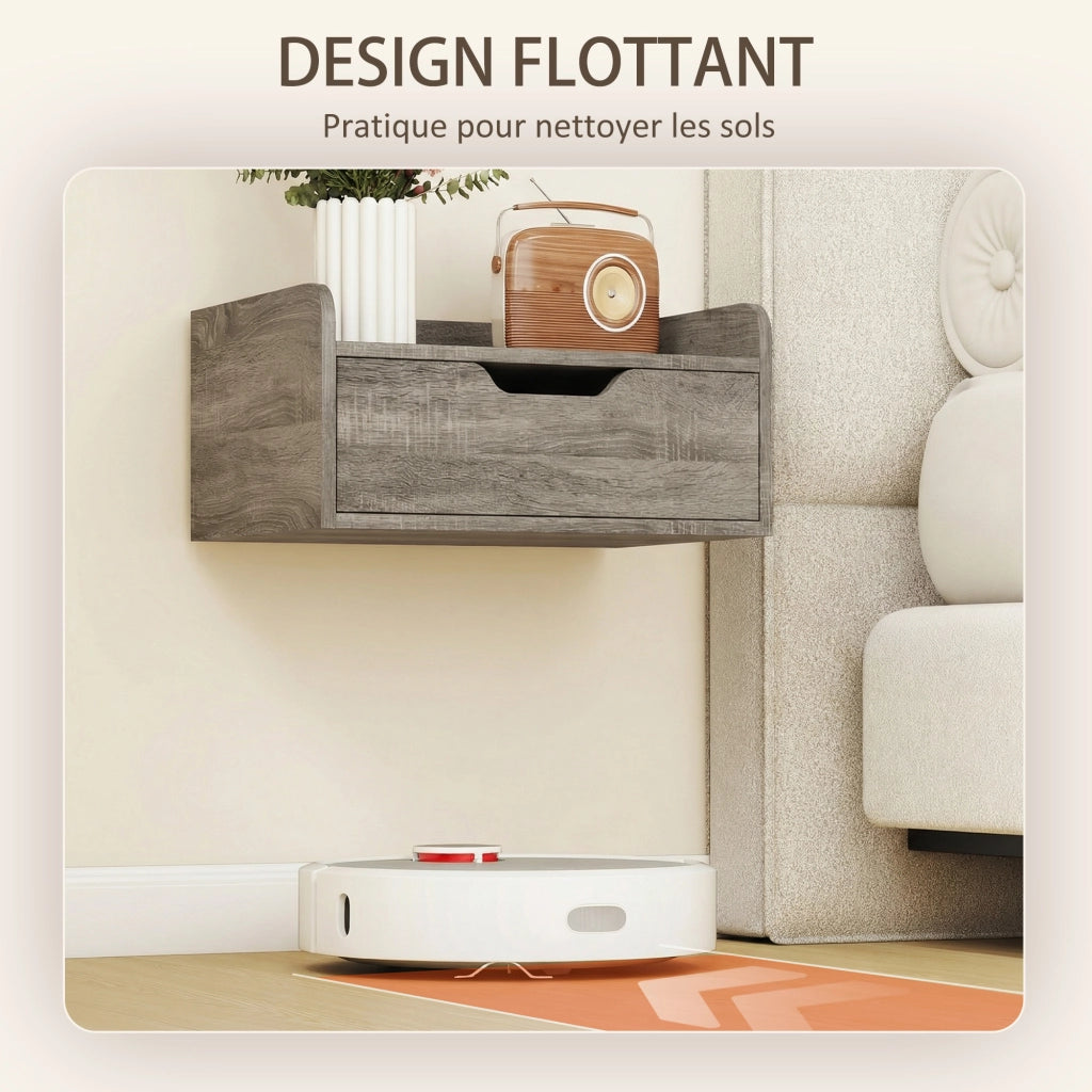 Comodino da parete con cassetto e bordo rialzato ¨C Minimal ¨C 40x30x19,5cm, grigio