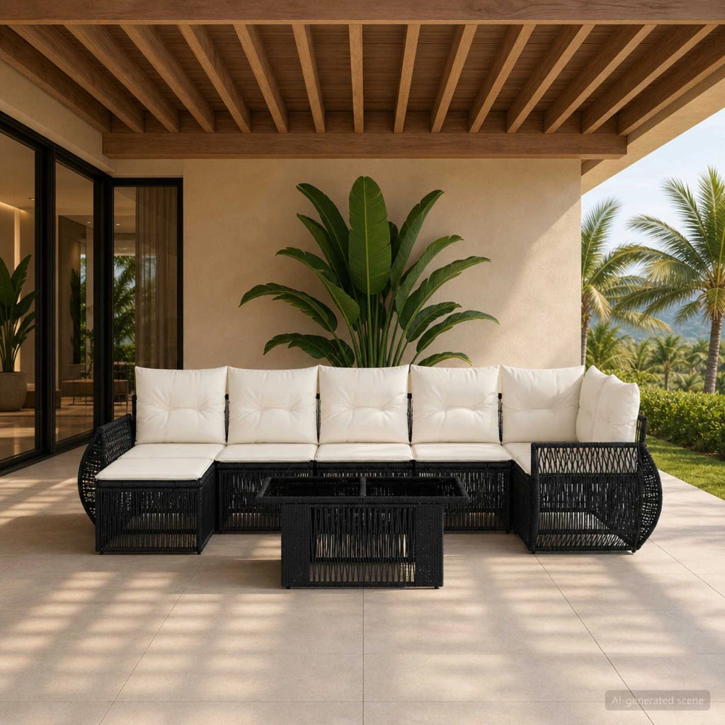 Set Divano da Giardino 8 pz Nero e Bianco Crema polyrattan 3436978
