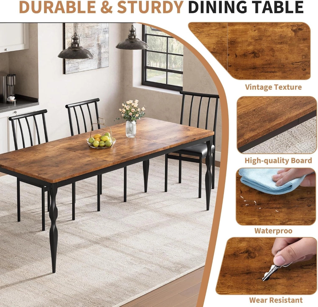 Tavolo da Pranzo Rettangolare 180 cm per 6-8 Persone in Legno e Metallo - Nero