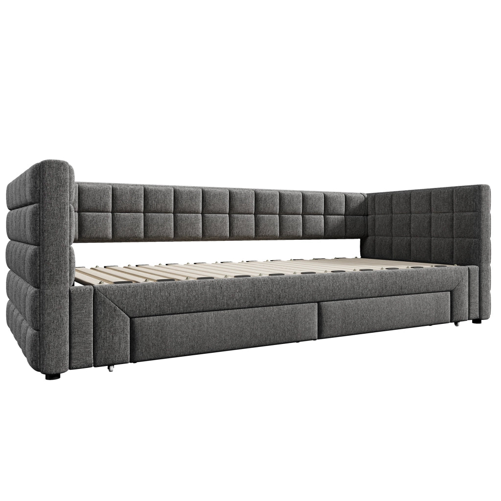 Divano letto estraibile 90x200 cm con 2 cassetti in velluto e MDF grigio