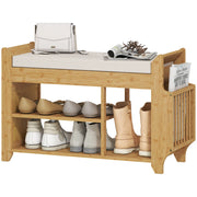 Scarpiera con Seduta e Ripiani ¨C Minimal ¨C Bamb¨´ Naturale 80x30x50 cm