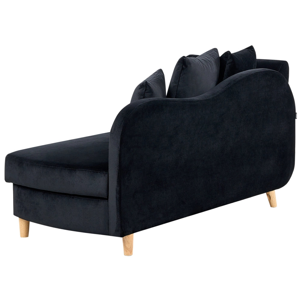 Chaise longue versione sinistra in velluto nero con contenitore soggiorno lato sinistro design moderno contemporaneo