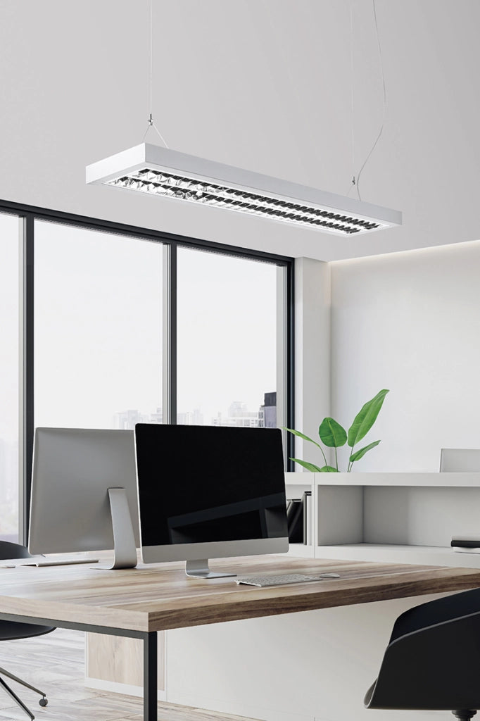 BILL EVO - Sospensione LED 58W 4000K CRI90 UGR19 - Lampada a sospensione in acciaio bianco - Rossini Group