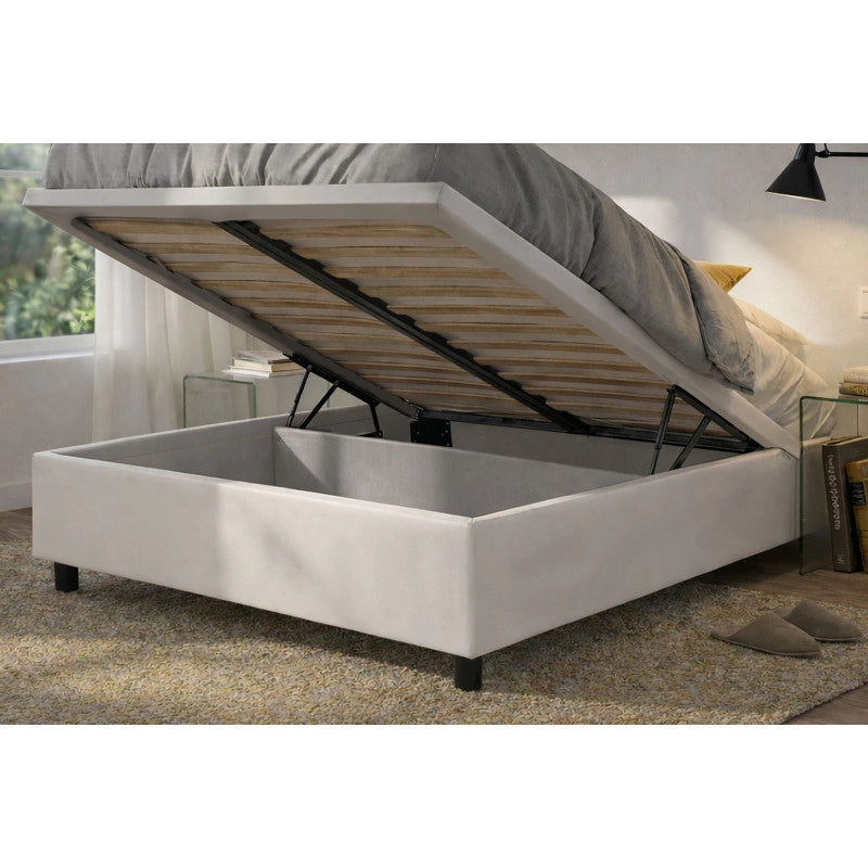 Letto imbottito Matrimoniale 180x200 cm BoxMax - Bianco,Similpelle,Contenitore
