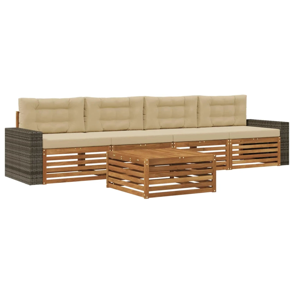 Set di divani da esterno con cuscino 5 pcs Naturale e Beige 3383011