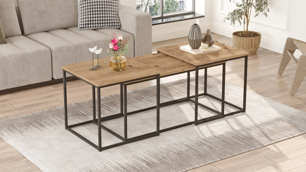 Set di 3 tavolini in legno "VG9" - 90 x 45 x 44 cm - Pino Atlantico