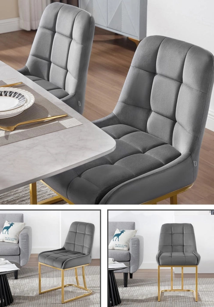 Set di 4 Sedie da Cucina Moderna, Sedie per Sala da Pranzo con Schienale, senza Braccioli, Poltroncine Imbottite Sedie da truccocon Gambe in MetalloDorato, in Velluto EZS32dgr-4 Grigio scuro