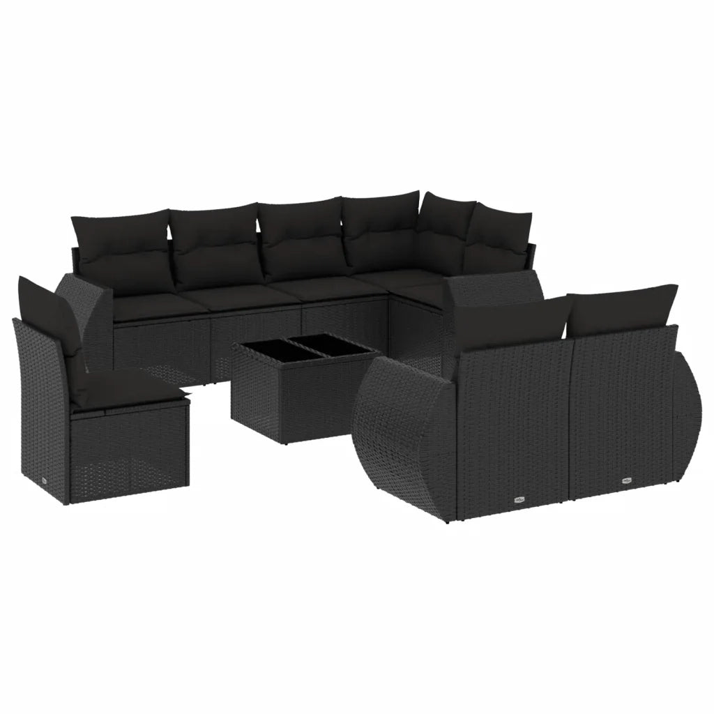 Set Divani da Giardino 9 pz con Cuscini Nero in Polyrattancod mxl 116193