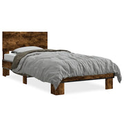 Letto singolo | Letto per adulti | Giroletto Rovere Fumo 90x200 cm in Legno Multistrato e Metallo