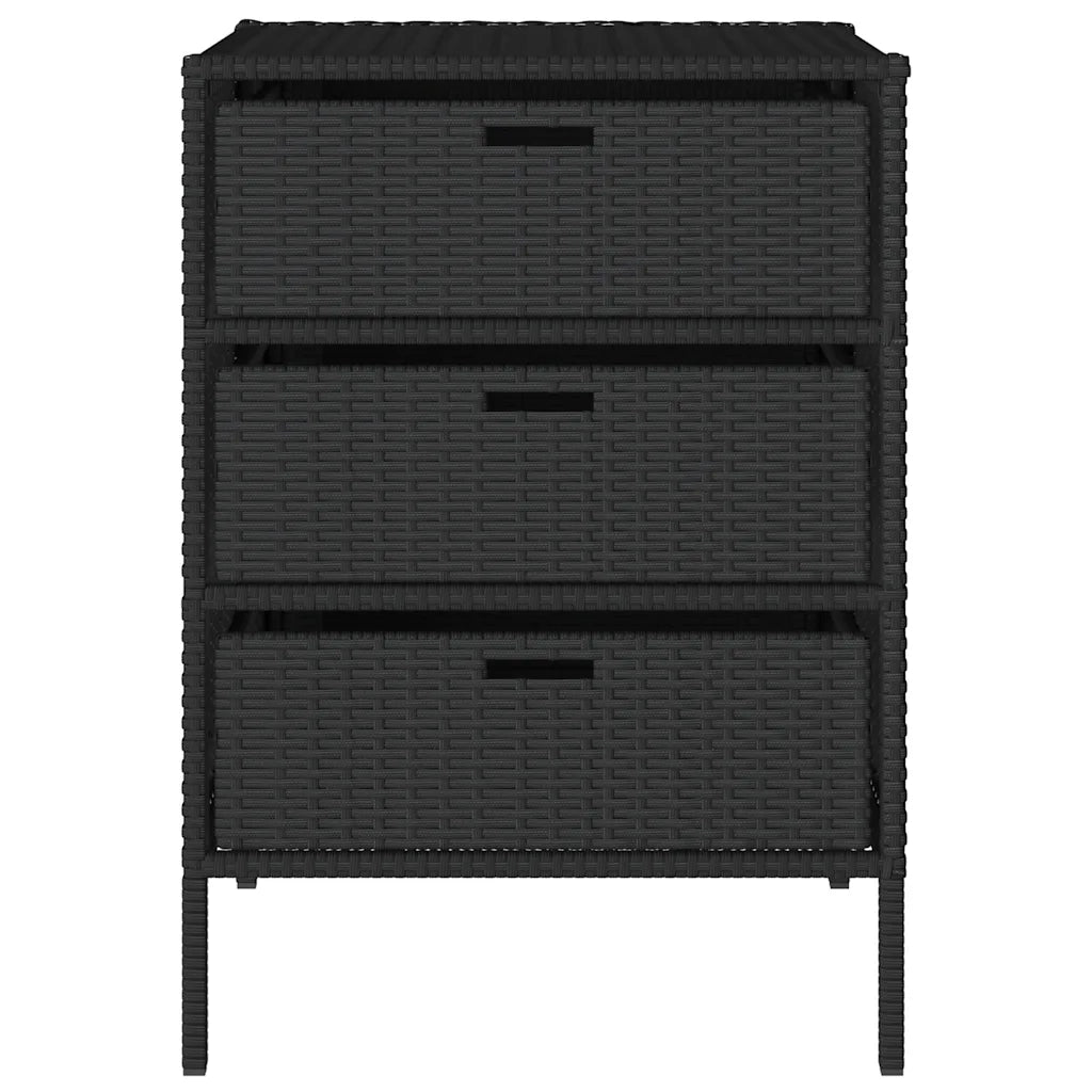 Mobile contenitore ergonomico da giardino con 3 cassetti 55 x 59 x 80 cm in resina intrecciata nera 02_0047424