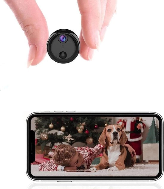 Casa sicura 1080p HD Mini camera con app per interni - Cassetta di avvistamento con Wi-Fi, batteria, forma compatta e dimensioni ridotte - Sensore di movimento e visione notturna per animali domestici e bambini