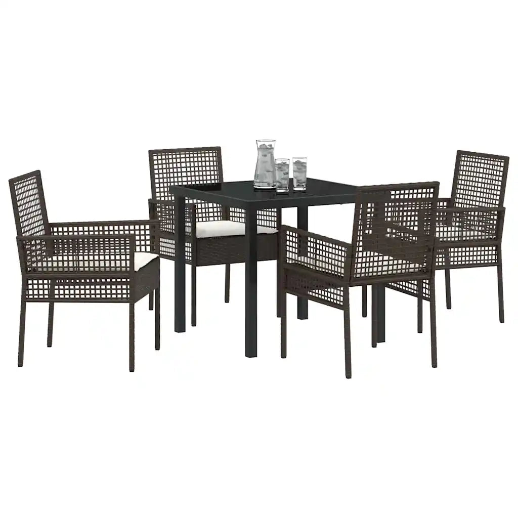 Set da Pranzo per Giardino con cuscino 5 pcs Marrone polyrattan