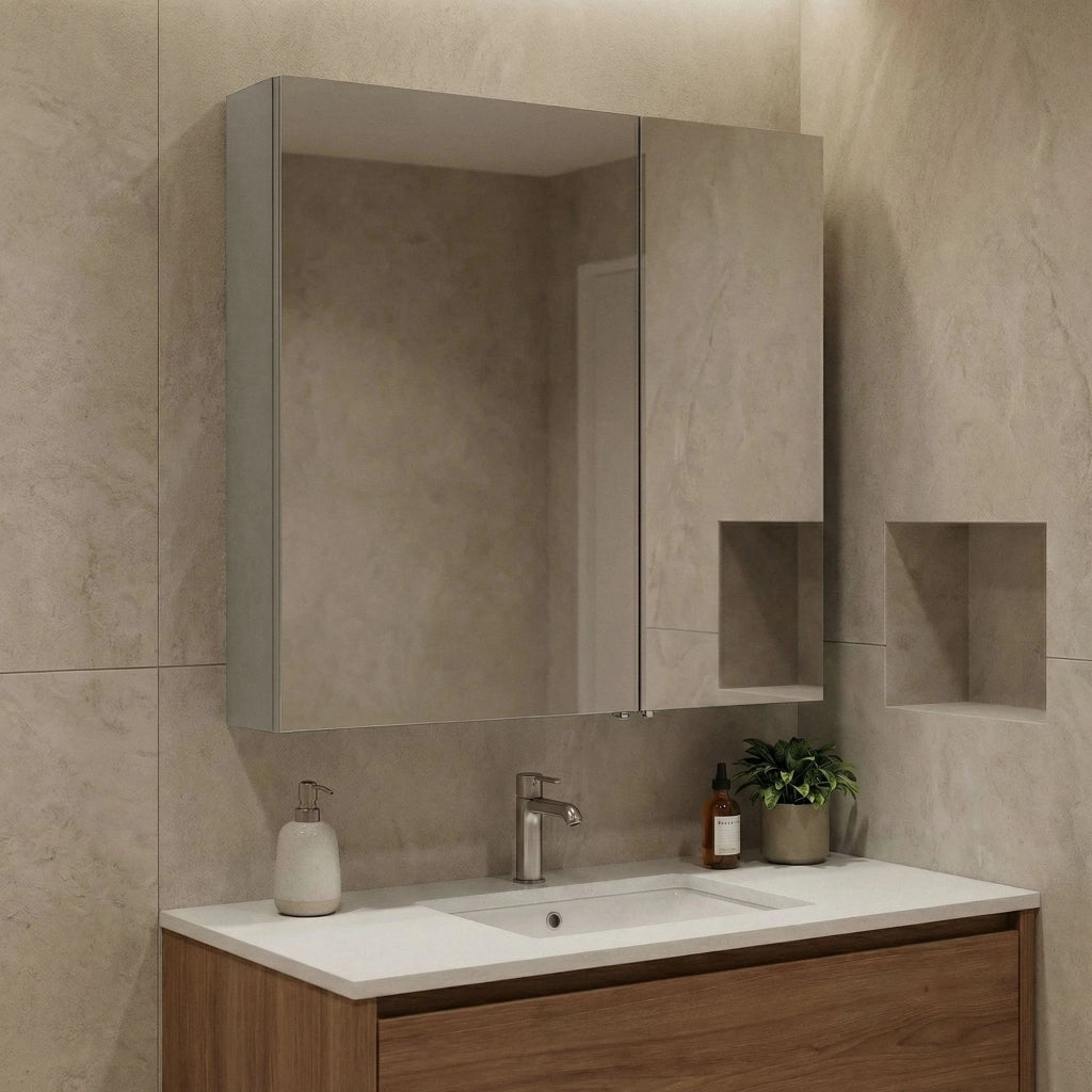 Mobile da bagno con specchio "Bari 60" - 60 x 16 x 66 cm - Cashmere opaco