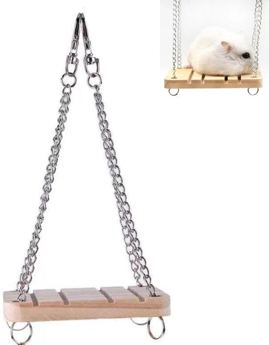 Accessori per gabbia - Schommel per gerbili/cavie - Materiale: acciaio inossidabile/hout - Dimensioni: 9 cm x 7 cm