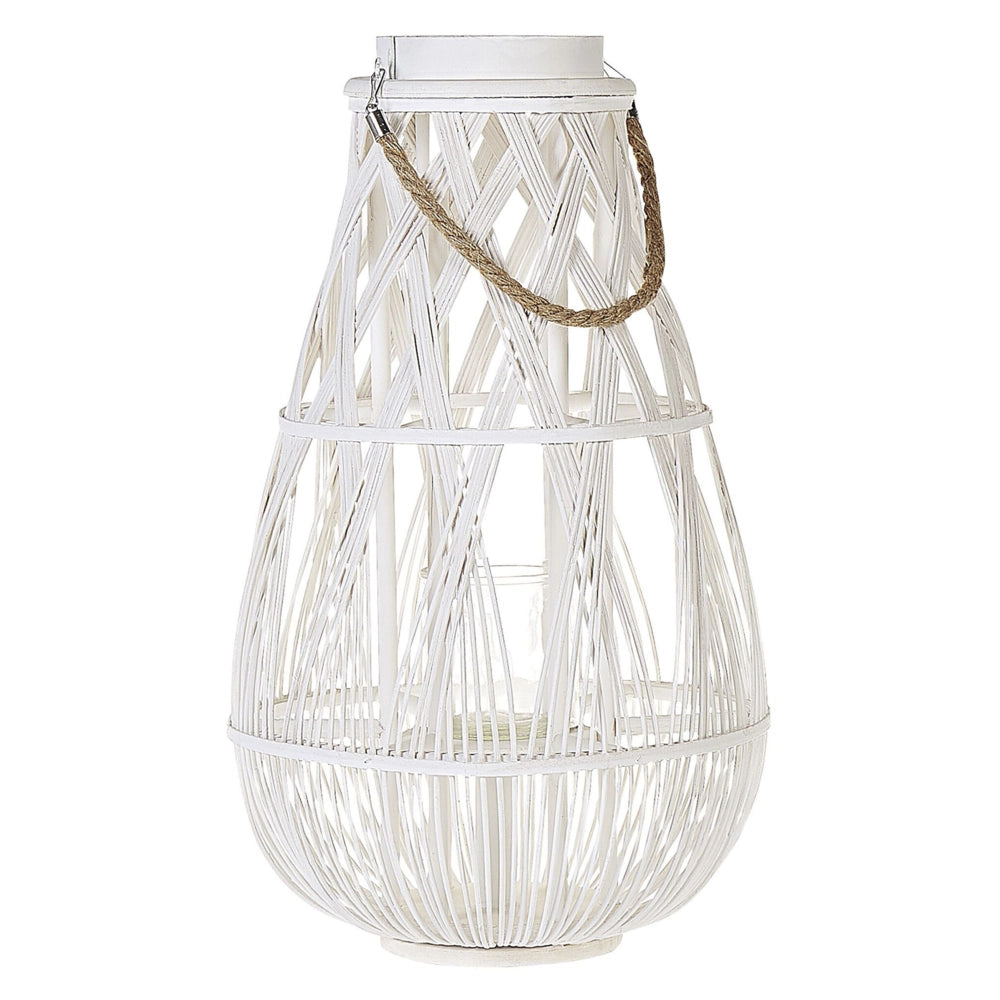 Lanterna bianca in legno di bambù e vetro 56 cm per interni ed esterni scandinavi