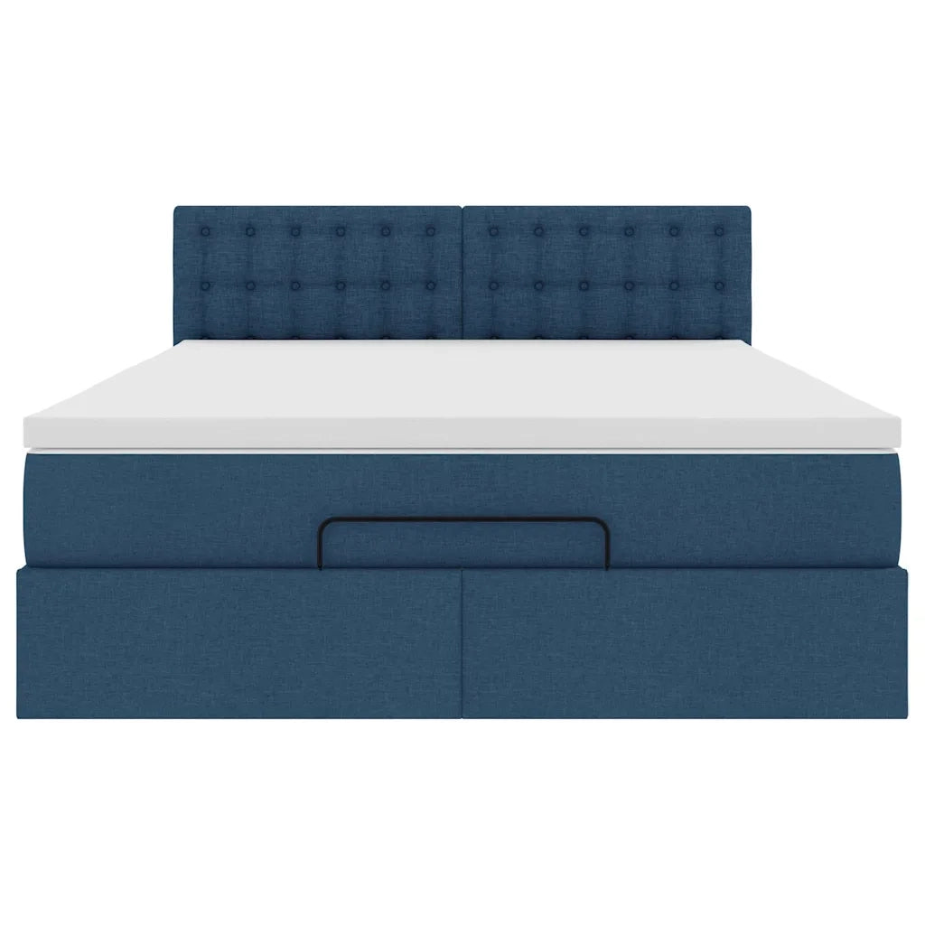 Struttura Letto Pouf con Materasso Blu 140x200cm in Tessuto 3311635