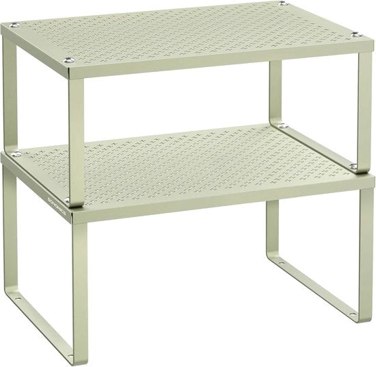 Set di 2, organizzatore cucina, raccoglitore spezie, raccoglitore erbe, cucina, espandibile, sovrappabile, piccola piastra, metallo, verde alloro