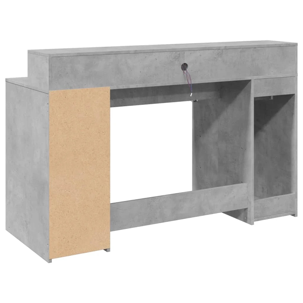 Scrivania tavolo postazione di lavoro mobile per computer scrivania da studio con luci a LED 140 x 55 x 91 cm legno ingegnerizzato grigio 02_0023799
