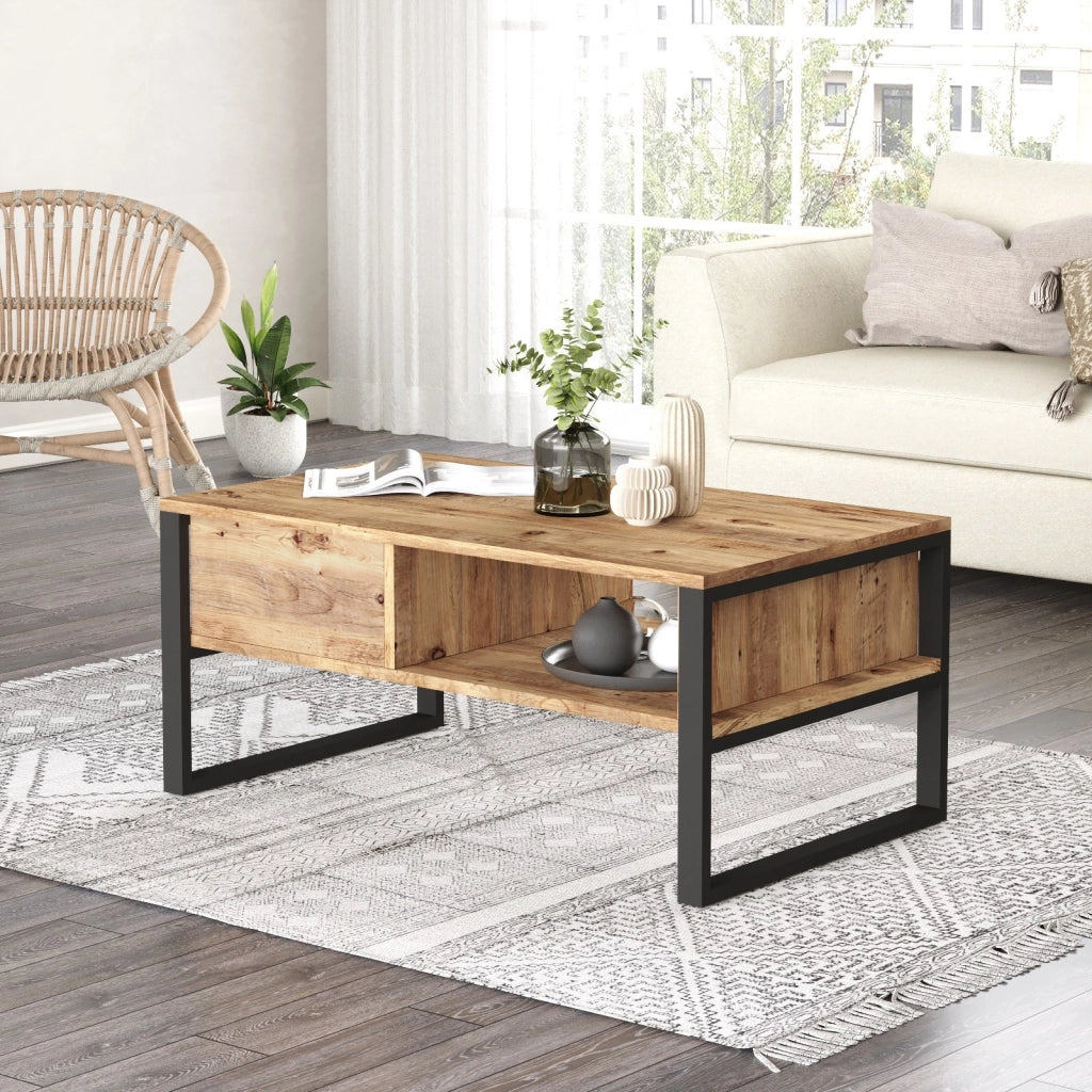Tavolino da caffè in legno "ML34" - 100 x 59 x 44 cm - Pino atlantico