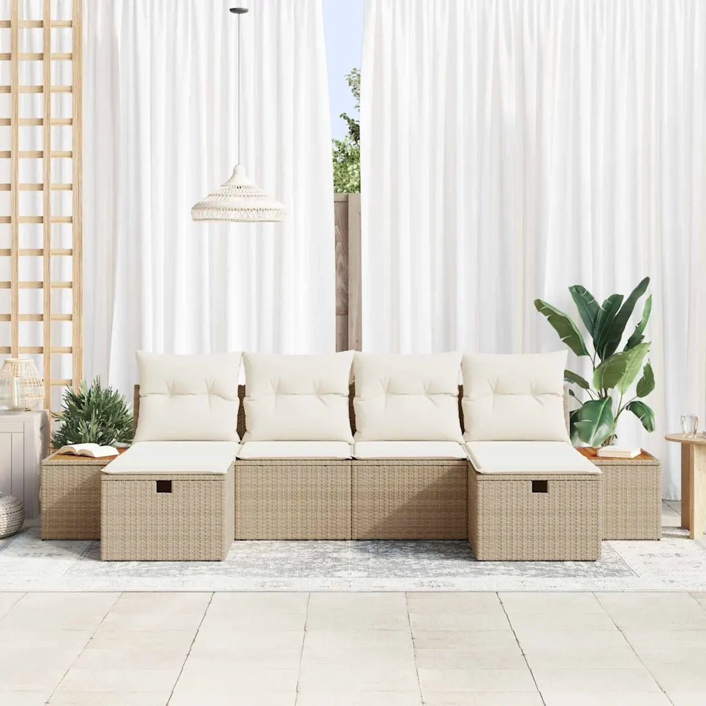 Set Divano da Giardino con cuscino 6 pcs Beige Poly Rattan