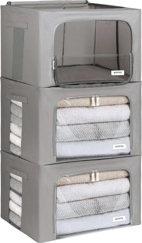 Cassa di stoccaggio pieghevole con chiusura a cerniera metallica - contenitore per coperte abiti lenzuola - cassa di stoccaggio stabile per abiti - cassa di stoccaggio per abiti pieghevole - 3x66L