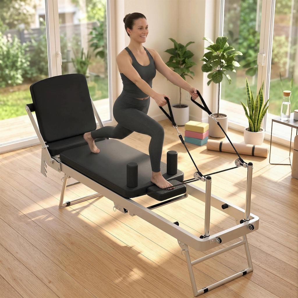 Reformer Pilates Pieghevole per Casa con 2 Bande Elastiche
