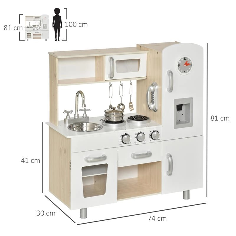 CUCINA GIOCATTOLO IN LEGNO PER BAMBINI CON LAVANDINO E FORNELLI PENTOLE E UTENSILI - BIANCO
