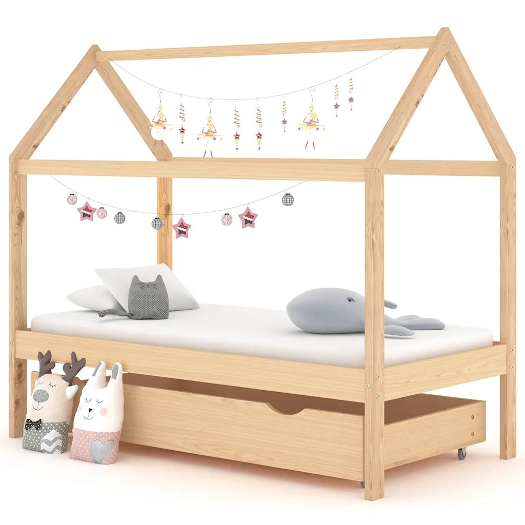 Giroletto per Bambini con Cassetto-Struttura Letto Bambini con contenitore Legno Massello Pino 80x160cm 815750