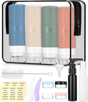 Set di flaconi di silicone 100 ml - 16 pezzi imballaggio con tasca di stivaggio e senza bisfenolo A - set di flaconi portatili per crema, shampoo, gel doccia 100ml