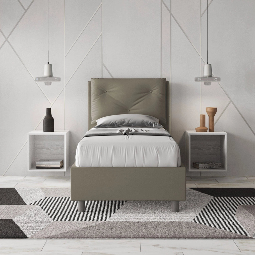 Letto singolo senza rete imbottito 80x190 similpelle bianco Appia