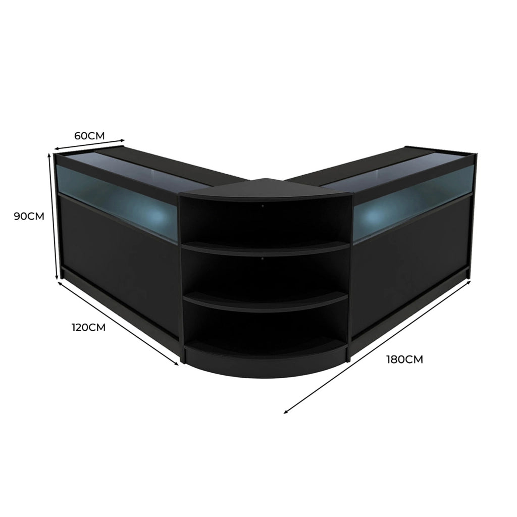 Set Bancone Nero Theseus LED B1200 LM60 con Serratura e Vetrina Espositiva