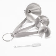 Trechterset 3 in 1 con setaccio metallico e spazzola - Set di trechetti - Trechetti piccoli - Trechetti in acciaio inossidabile per la cucina - Utilizzati per riempire flaconi, trasferire oli essenziali, liquidi, erbe, ingredienti secchi, polveri